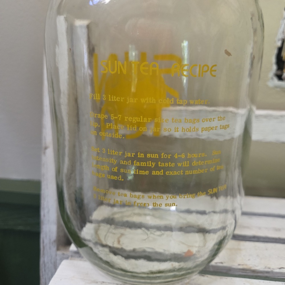 Sun Tea Ice Tea Recipe Vintage Carlton 3 Liter Glass Jar Yellow Clear - Picture 11 of 14